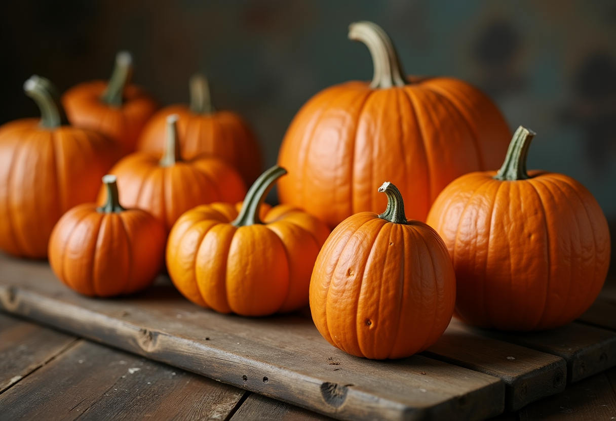 Zucca fresca su sfondo autunnale con foglie colorate