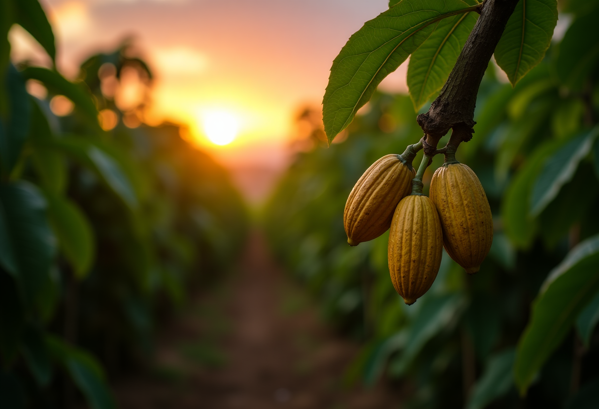 Immagine del cacao con chicchi e prodotti culinari