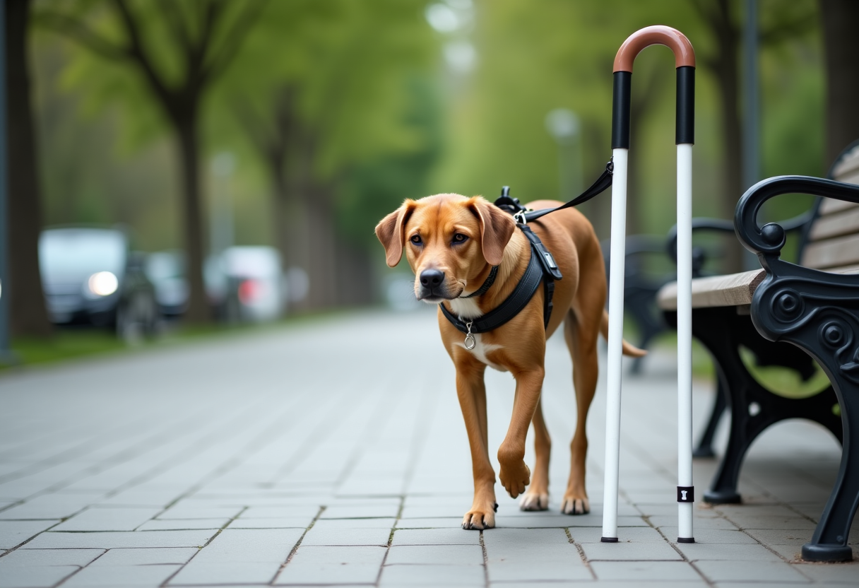 Cane guida che assiste una persona non vedente