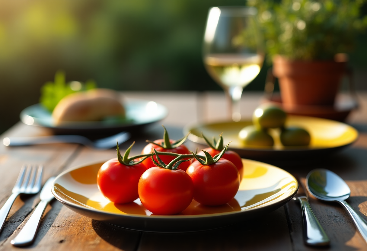 Piatto di dieta mediterranea con frutta e verdura fresca