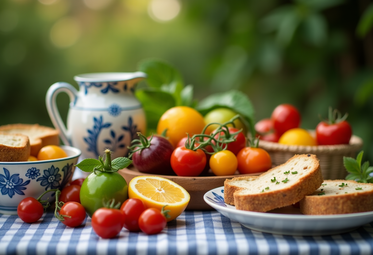 Piatto di dieta mediterranea con frutta e verdura fresca