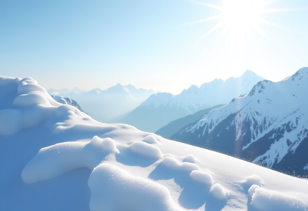 Panorama di una località montana in inverno