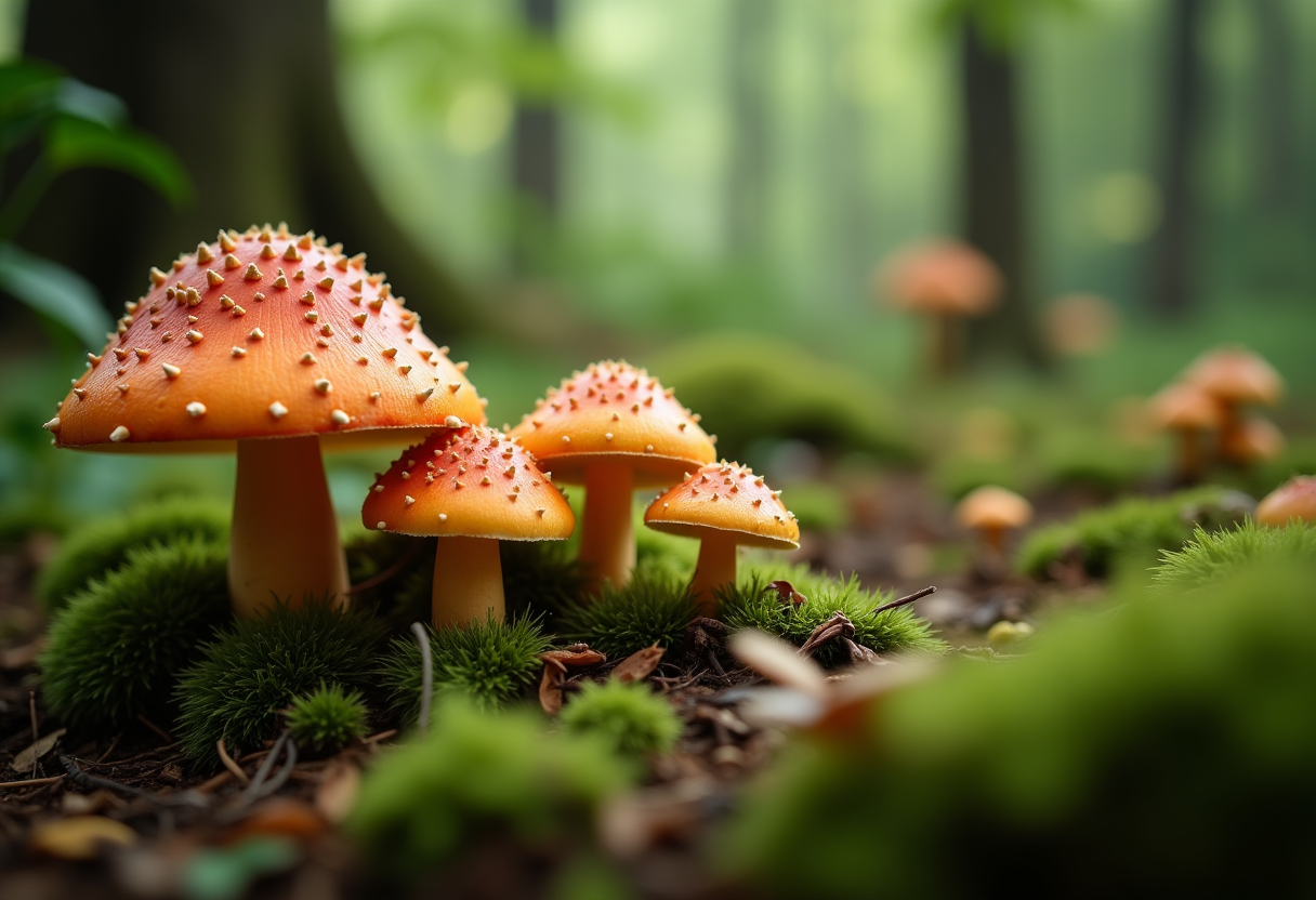 Funghi variopinti nel bosco, simbolo di biodiversità