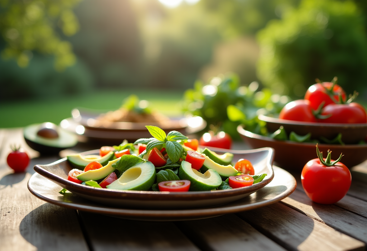 Insalata africana con avocado e arachidi su un piatto