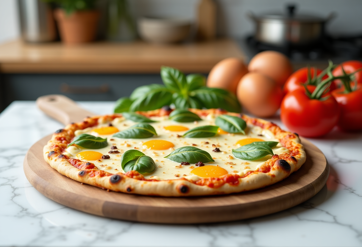 Pizza di cavolfiore con ingredienti freschi e colorati