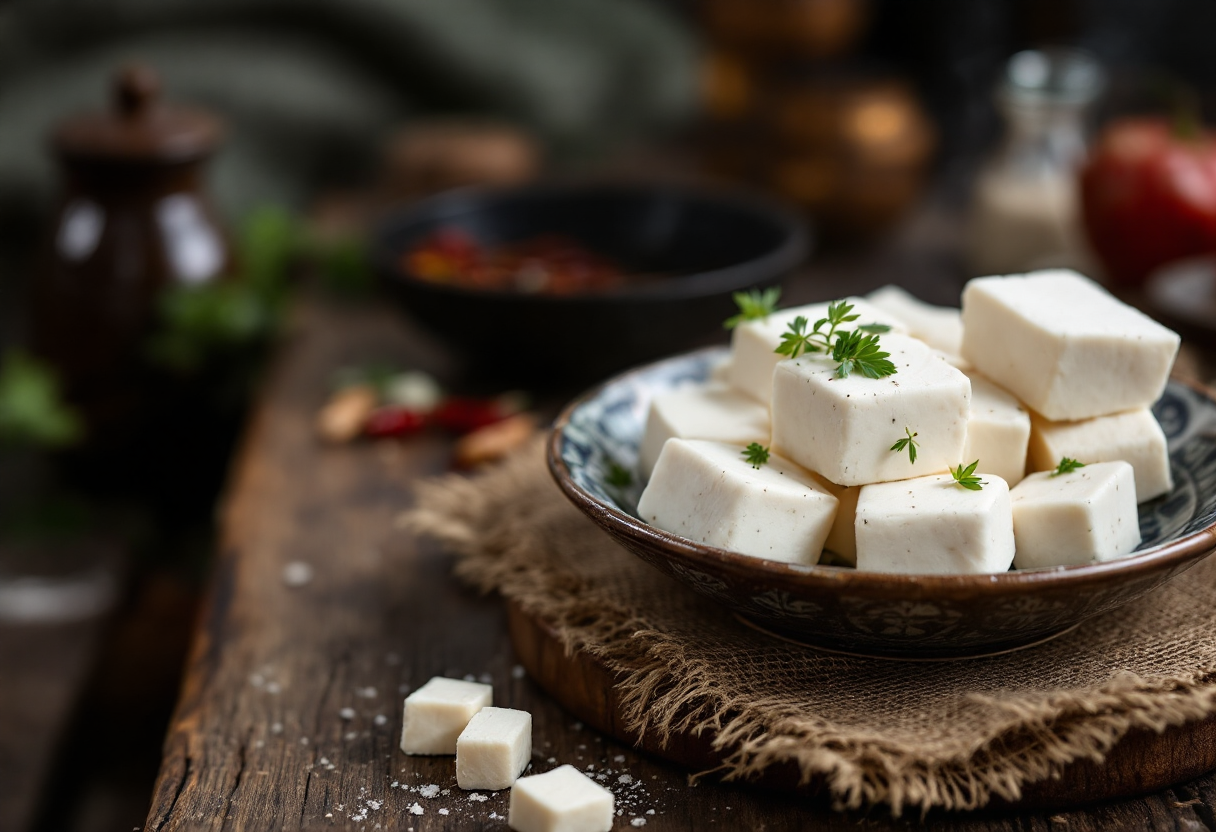 Piatto di mapo tofu con salsa piccante e tofu morbido